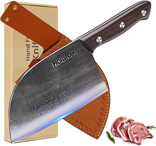 Cleaver Knife, Meat Cleaver Hand Forged Serbian Chef Knife German High  Carbon Stainless Steel Vegetable Cleaver