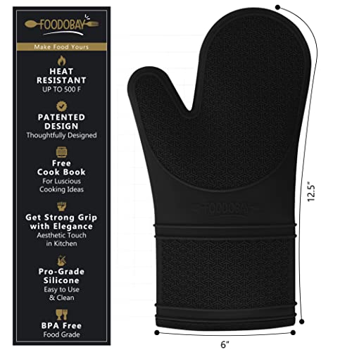 Silicone Oven Mitts - Jet Black Oven Mitts Heat Resistant Soft Lining  Silicone Oven Gloves - Oven Mits Set