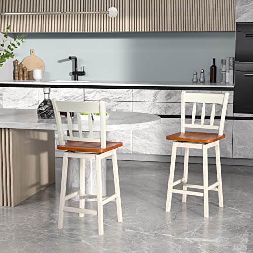 COSTWAY Bar Stools Set of 2 24.5 Inch Rubber Wood Bar Chairs with