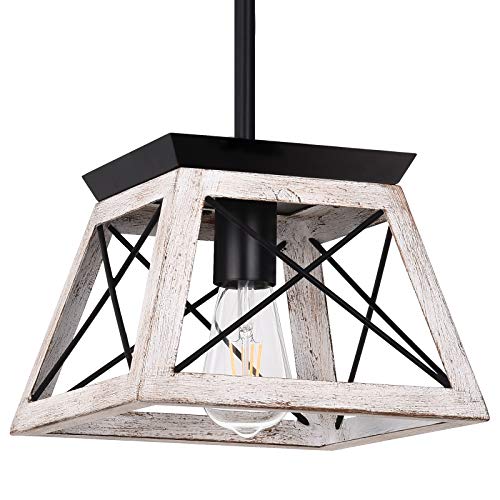 Henveton Farmhouse Pendant Light Fixture,Rustic Beige Single Hanging Pendant Lights for Kitchen Island, Dining Room, Living Room, Hallway, Entryway