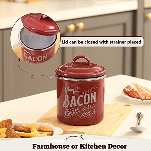 Larger Capacity ] Bacon Grease Container with Fine Strainer and Lid - 38 OZ