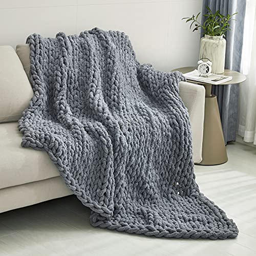 Sunyrisy Chunky Knit Throw Blanket, Luxury Soft Cozy Chenille Throw Blanket, Large Throw Bed Blanket for Couch, Sofa, Home Decor,Gift - Machine Washable (Dark Gray 40x48 in)