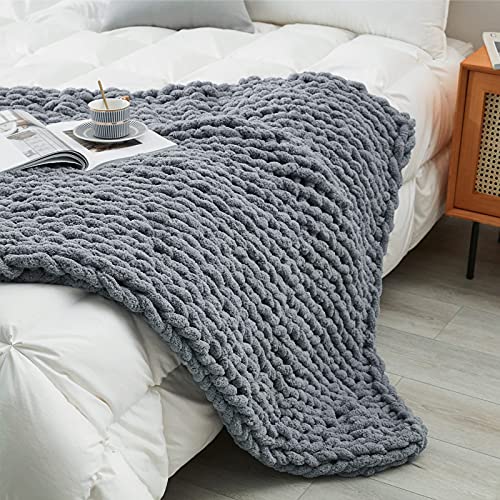 Sunyrisy Chunky Knit Throw Blanket, Luxury Soft Cozy Chenille Throw Blanket, Large Throw Bed Blanket for Couch, Sofa, Home Decor,Gift - Machine Washable (Dark Gray 40x48 in)