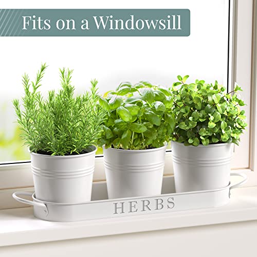 Barnyard Designs Farmhouse Herb Garden Planter Indoor Planter Set with Tray or Outdoor Apartment Window Planter Box, Windowsill Planter Box, Indoor Herb Planter Garden Pots Herb Pots, White, Set/3